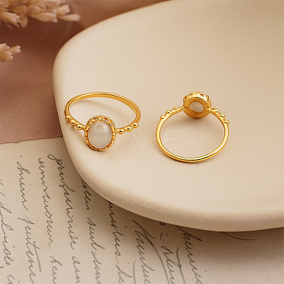 2Pcs 2 Colors Brass & Cat's Eye Finger Rings for Women RJEW-GO0001-24-1