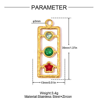 304 Stainless Steel Micro Pave Colorful Cubic Zirconia Pendants CU-OY002-23G-1