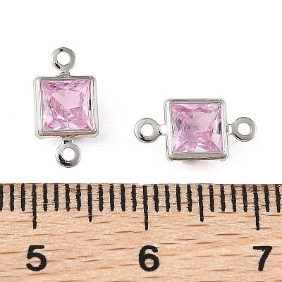 SHEGRACE Brass Pave Cubic Zirconia Square Connector Charms XGRQ2O264-440E-P-1