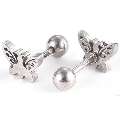 Tarnish Resistant 201 Stainless Steel Barbell Cartilage Earrings EJEW-R147-20-1
