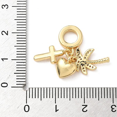 Brass Micro Pave Clear Cubic Zirconia European Dangle Charms KK-D502-13D-G-1