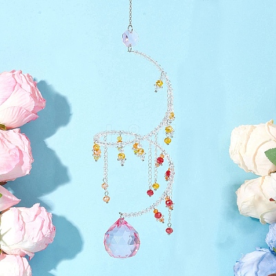 Glass Teardrop Hanging Suncatchers HJEW-TA00413-03-1