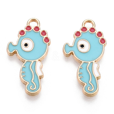 Light Gold Plated Alloy Enamel Pendants X-ENAM-T009-77B-RS-1
