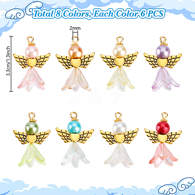 48Pcs 8 Color Alloy & Acrylic Pendants PALLOY-PH01791-1