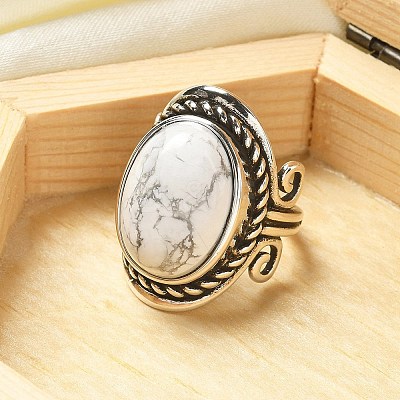 Natural Howlite Adjustable Rings RJEW-I108-01AS-01-1