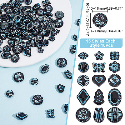 150Pcs 15 Styles Prussian Blue Opaque Acrylic Beads OACR-AR0001-31-1
