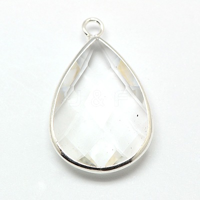 Silver Color Plated Brass Glass Teardrop Pendants GLAA-M006-A-23S-1