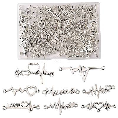 80Pcs 8 Styles Alloy Heartbeat Links Connectors Charms FIND-FS0004-72-1