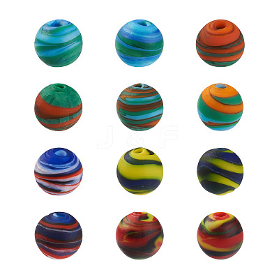 12Pcs 6 Colors Handmade Frosted Lampwork Beads LAMP-BT0001-02-1
