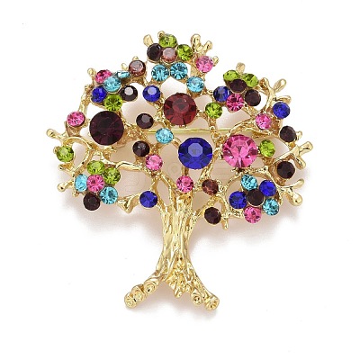 Colorful Christmas Tree Rhinestone Brooch JEWB-A004-11G-1