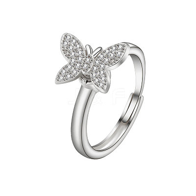 Adjustable Brass Pave Cubic Zirconia Enamel Rotating Finger Rings for Women FS-WGAC909-01-1
