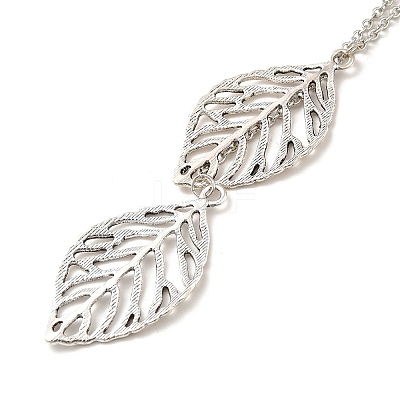 Simple Hollow Leaf Alloy Lariat Necklaces NJEW-N0052-002A-1
