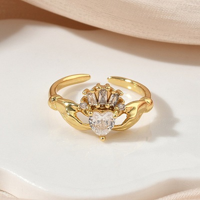 Brass Micro Pave Cubic Zirconia Cuff Open Rings RJEW-C163-04G-1