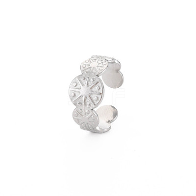 Non-Tarnish 304 Stainless Steel Flat Round with Sun Wrap Open Cuff Ring for Women RJEW-S405-222P-1