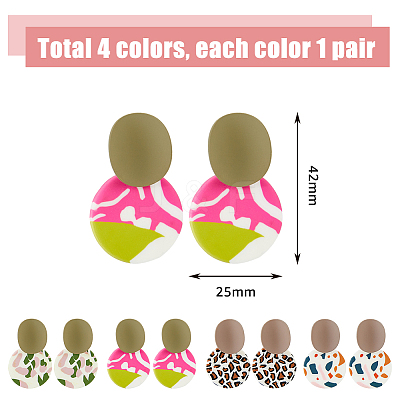 4 Pairs 4 Style Polymer Clay Dangle Stud Earrings with 316 Surgical Stainless Steel Pins EJEW-FI0002-44-1