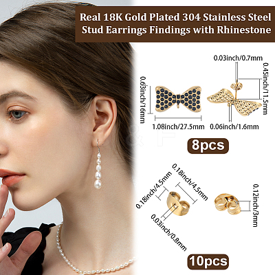 8Pcs 304 Stainless Steel Stud Earrings Findings EJEW-BBC0001-87-1