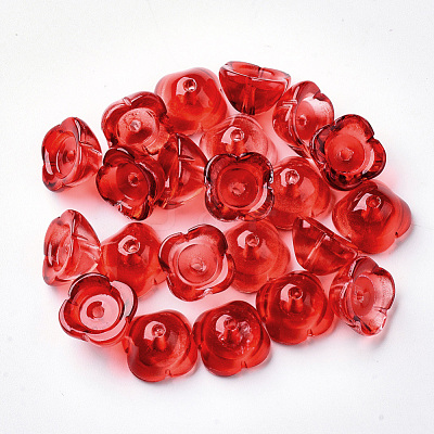 4-Petal Transparent Spray Painted Glass Bead Caps GGLA-S054-009A-03-1