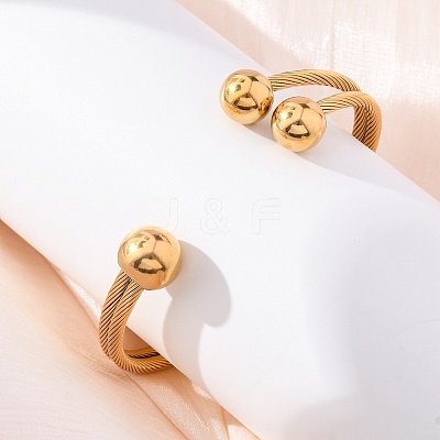 304 Stainless Steel Round Ball Cuff Bangles for Women BJEW-P310-05G-1