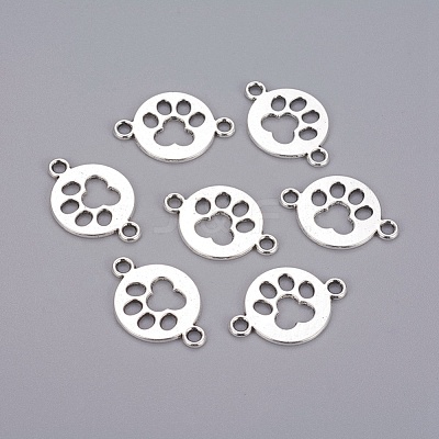 Tibetan Style Flat Round with Dog  Paw Print Alloy Links connectors X-TIBE-Q045-04AS-RS-1