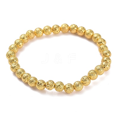 Electroplated Natural Lava Rock Beads Stretch Bracelets BJEW-G623-01G-6mm-1