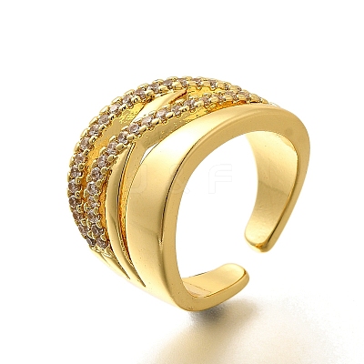Rack Plating Brass Micro Pave Clear Cubic Zirconia Cuff Finger Rings for Women RJEW-M028-29G-1