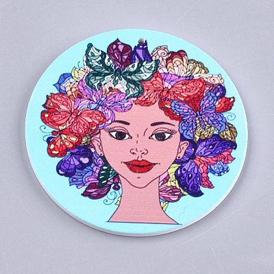 Printed Wooden Big Pendants WOOD-S048-06-1
