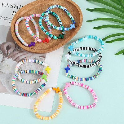 11Pcs Polymer Clay Beads Bracelets BJEW-SW001596-1