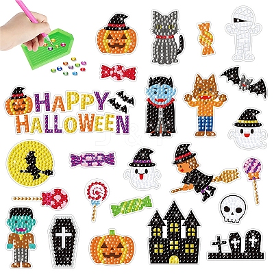2 Sheets Halloween DIY Diamond Painting Sticker Kits DIAM-PW0010-06C-1