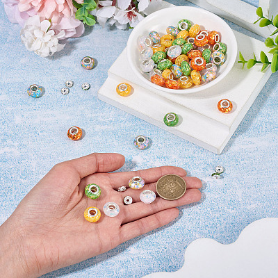 50Pcs 5 Colors Transparent Resin Rondelle European Beads RESI-TA0005-63A-1