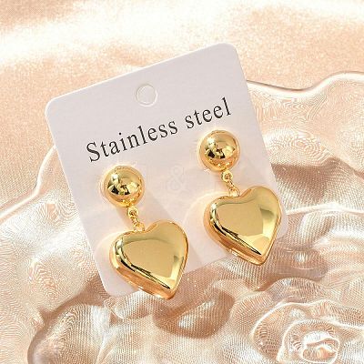 Heart 304 Stainless Steel Dangle Stud Earrings LS-EJEW-A125-56G-1