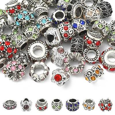 40Pcs 8 Styles Alloy Rhinestone European Beads MPDL-YW0001-04-1