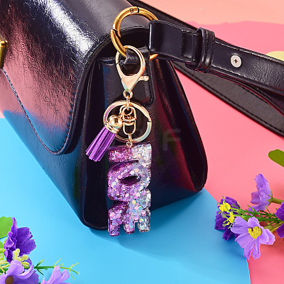 Alloy & Resin Tassel Keychainss AJEW-TADJ0001-20G-10-1