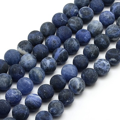 Frosted Natural Sodalite Round Bead Strands G-M064-12mm-01-1