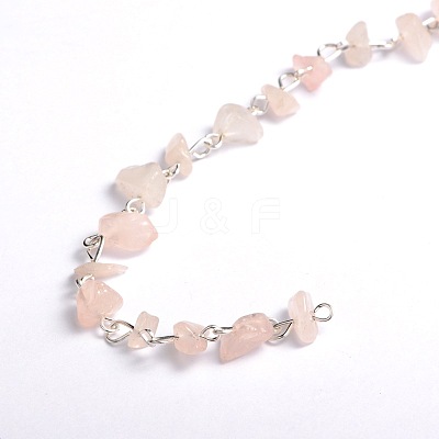 Handmade Natural Rose Quartz Chips Beads Chains for Necklaces Bracelets Making AJEW-JB00043-02-1