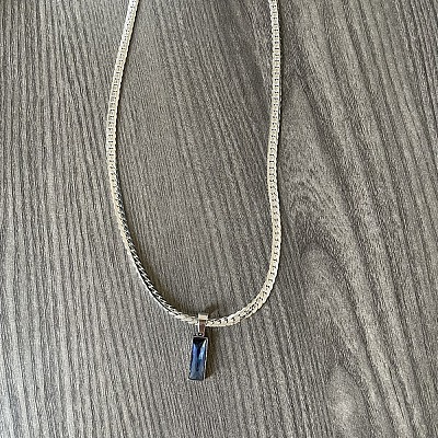 Rectangle 304 Stainless Steel Cubic Zirconia Snake Chain Pendant Necklaces FS-WGB1AC9-03-1