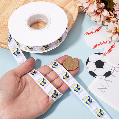 25 Yards Sport Ball Theme Printed Polyester Grosgrain Ribbon OCOR-WH20002-03B-03-1