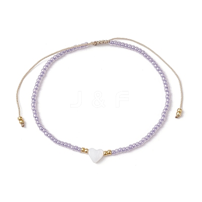 Heart Natural Shell & Glass Seed Braided Bead Bracelets BJEW-JB09922-02-1
