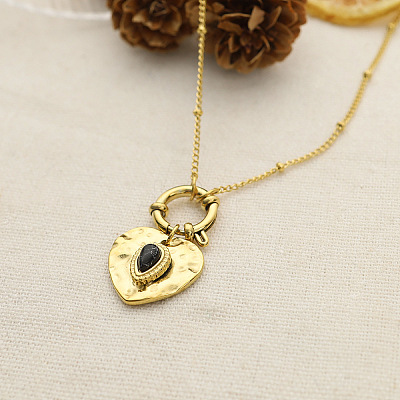 304 Stainless Steel Dyed Black Synthetic Turquoise Pendant Necklaces for Women WGB4F0A-01-1