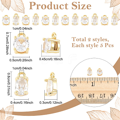10Pcs 2 Styles Brass Micro Pave Clear Cubic Zirconia Charms KK-YW0004-36-1