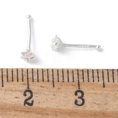 S999 Fine Silver Clear Cubic Zirconia Stud Earrings EJEW-M064-01S-02-1