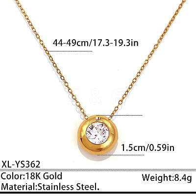 304 Stainless Steel Pave Clear Cubic Zirconia Geometric Pendant Necklaces for Women WGD0538-05-1