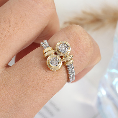 Flat Round Brass Micro Pave Clear Cubic Zirconia Finger Rings for Women FS-WGBC030-02-1