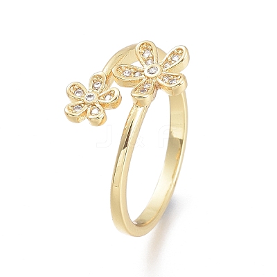 Brass Micro Pave Clear Cubic Zirconia Cuff Rings RJEW-F103-06-G-1