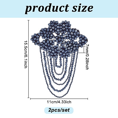 2Pcs Flower Glass Bead Tassel Sew on Ornament Accessories PATC-NB0001-39-1
