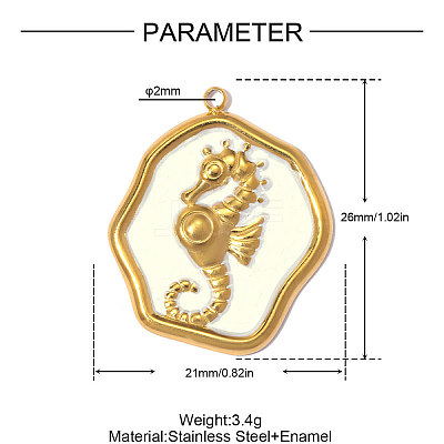 304 Stainless Steel with Floral White Enamel Pendants SA-OY003-27G-1
