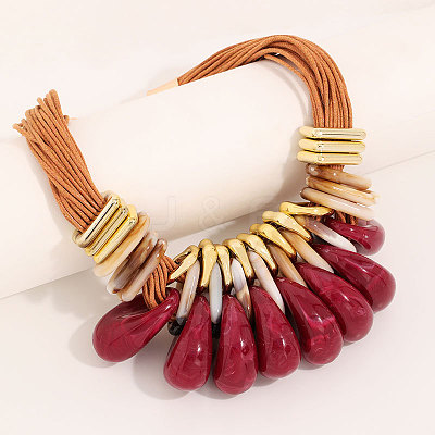 Aluminum & CCB & Acrylic Teardrop Bib Necklaces FS-WG64E85-05-1