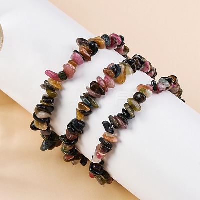 Unisex Chip Natural Multicolor Tourmaline Beaded Stretch Bracelets BJEW-S143-43-1