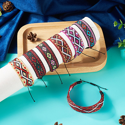7Pc 7 Style Adjustable Polyester Ethnic Cord Wrap Bracelets BJEW-TAC0036-1