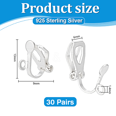 30 Pairs 925 Sterling Silver Clip-on Earring Findings STER-PH0005-01S-1
