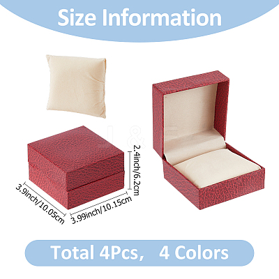 4Pcs 4 Colors Lychee Print Cardboard Watch Storage Gift Box CON-FH0001-54-1